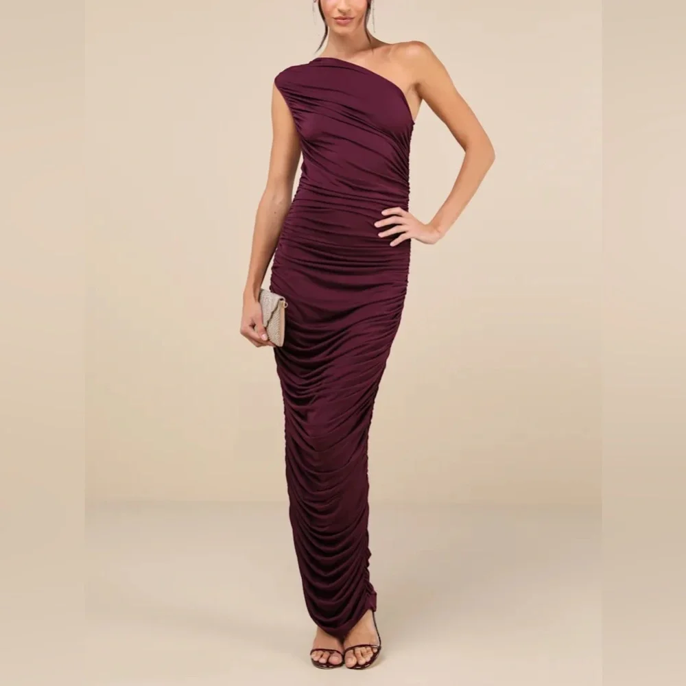 Lulus Plum Ruched Gown - Picture 1 of 3